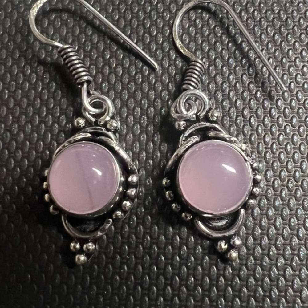 New rose quartz dangle earrings pink pair